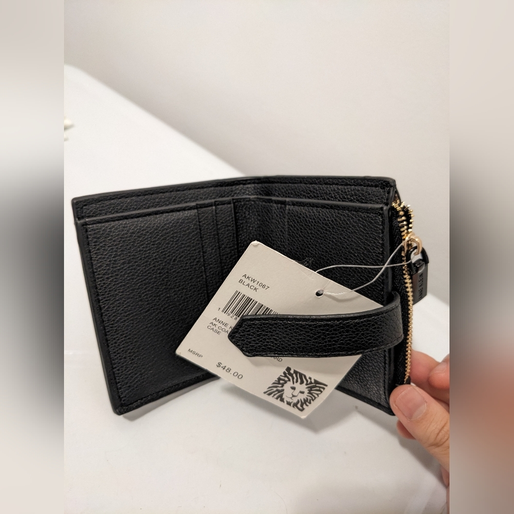 NWT Black Leather Wallet Anne Klein *defect